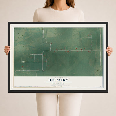 Map of Hickory, Oklahoma, 24 x 36 inch print in a black wood frame