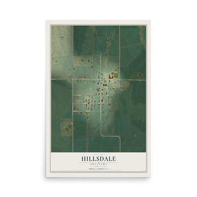 Map of Hillsdale, Oklahoma, 12 x 18 inch unframed archival matte print