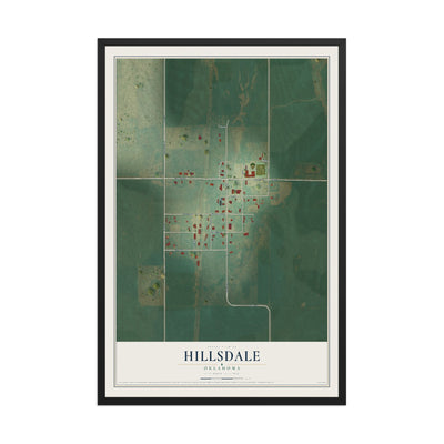 Map of Hillsdale, Oklahoma, 12 x 18 inch print in a black wood frame