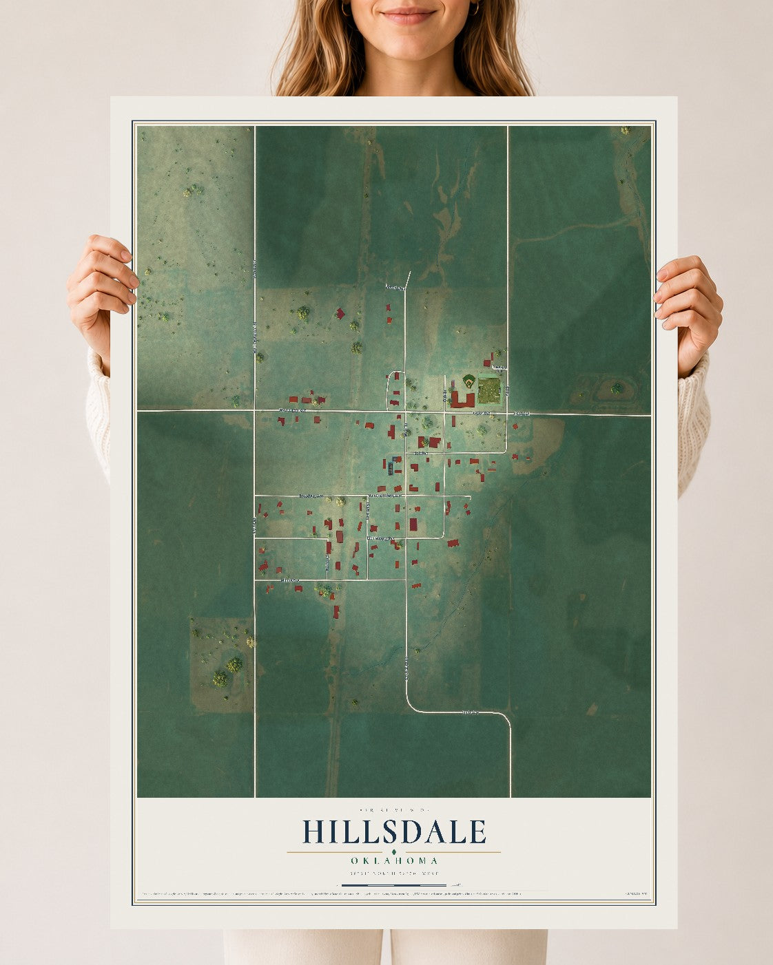 Map of Hillsdale, Oklahoma, 24 x 36 inch unframed archival matte print