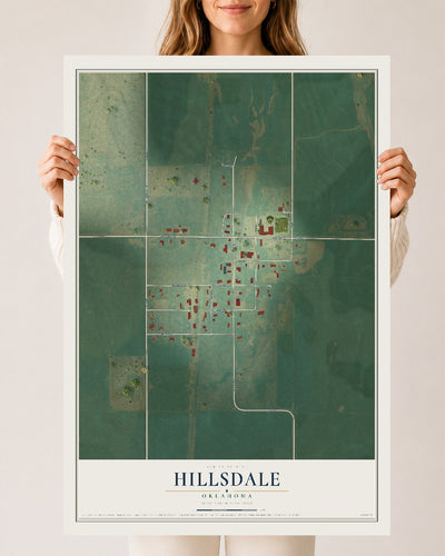 Map of Hillsdale, Oklahoma, 24 x 36 inch unframed archival matte print
