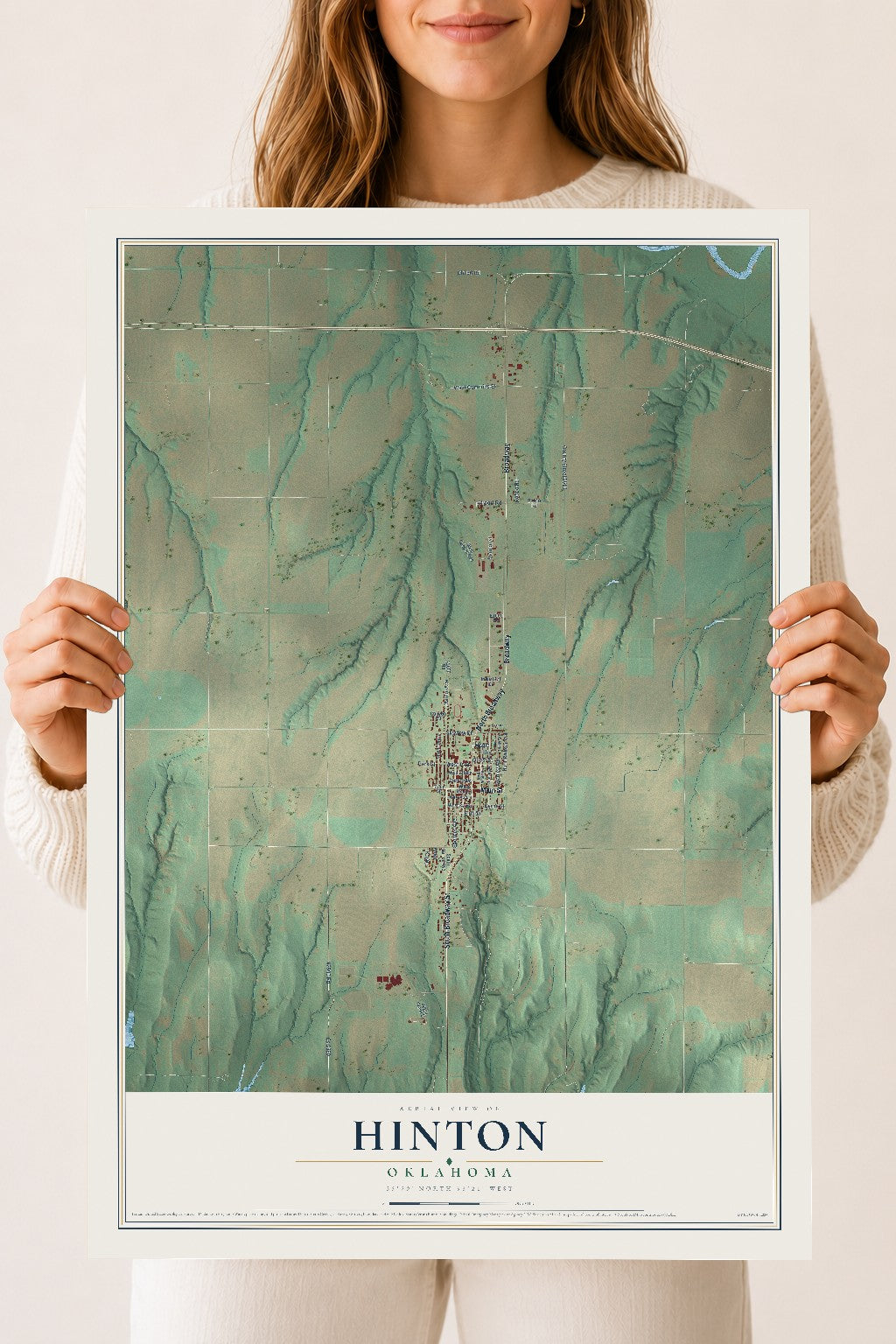 Map of Hinton, Oklahoma, 18 x 24 inch unframed archival matte print