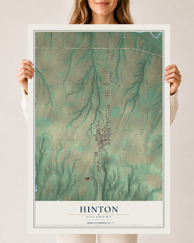 Map of Hinton, Oklahoma, 24 x 36 inch unframed archival matte print