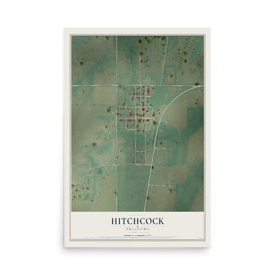 Map of Hitchcock, Oklahoma, 12 x 18 inch unframed archival matte print
