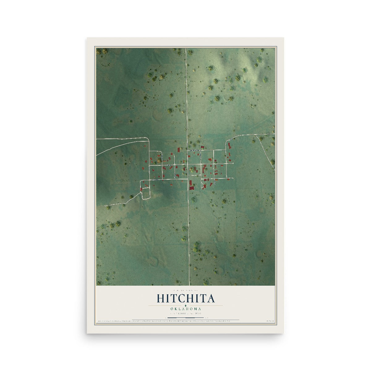 Map of Hitchita, Oklahoma, 12 x 18 inch unframed archival matte print