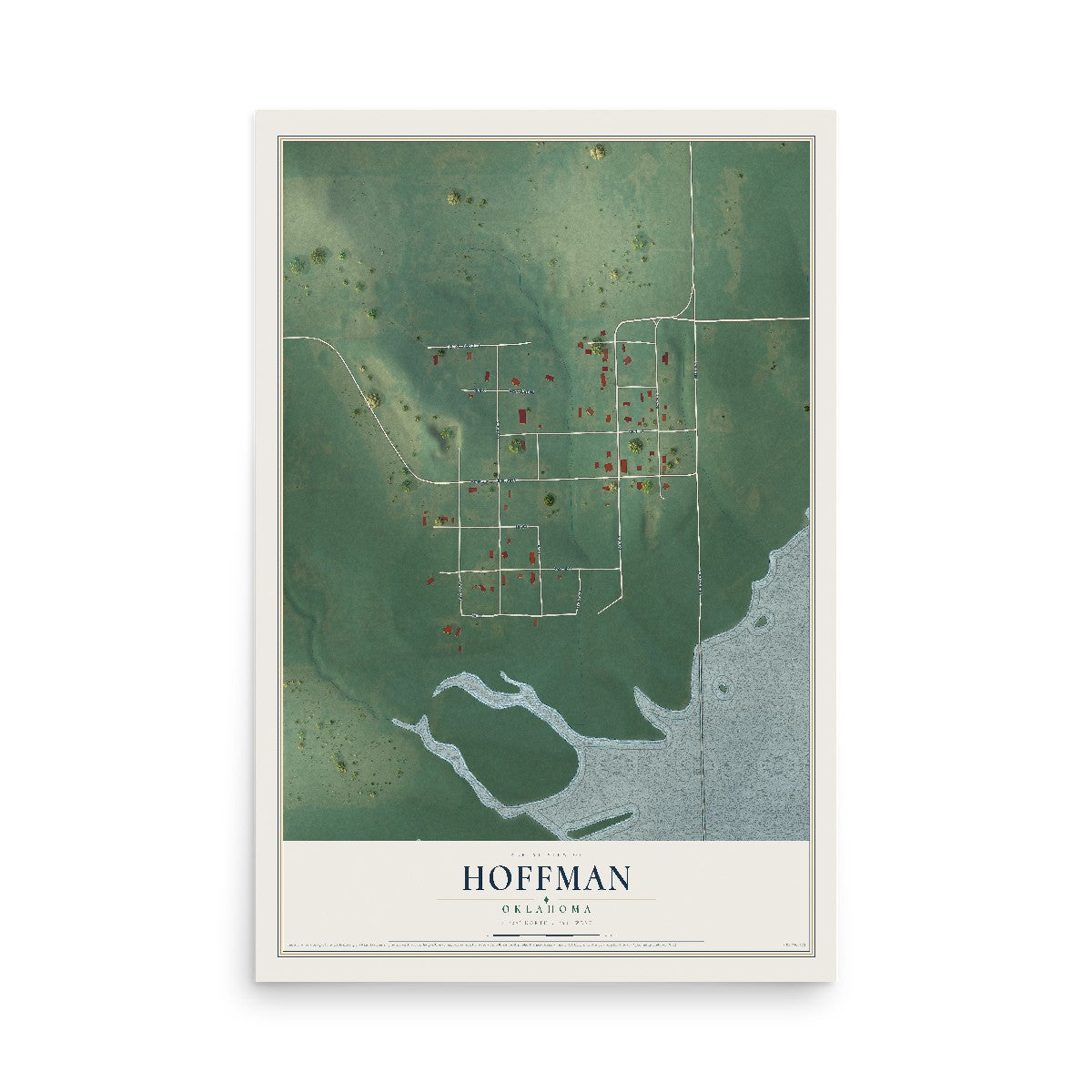 Map of Hoffman, Oklahoma, 12 x 18 inch unframed archival matte print