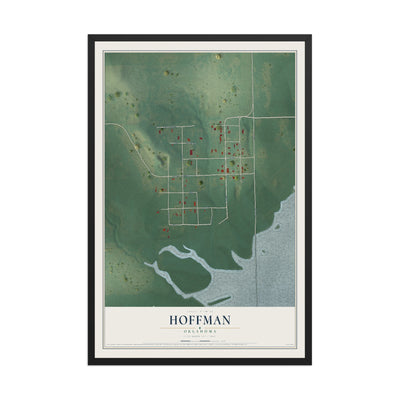Map of Hoffman, Oklahoma, 12 x 18 inch print in a black wood frame