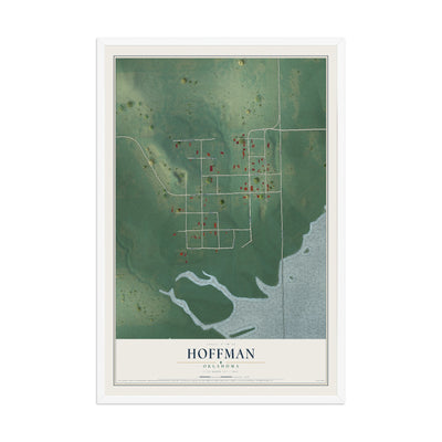 Map of Hoffman, Oklahoma, 12 x 18 inch print in a white wood frame