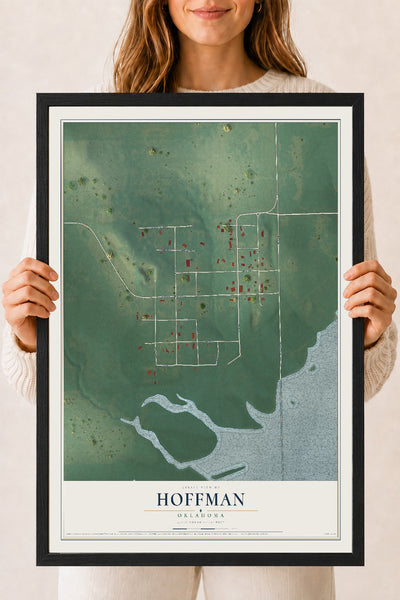 Map of Hoffman, Oklahoma, 18 x 24 inch print in a black wood frame