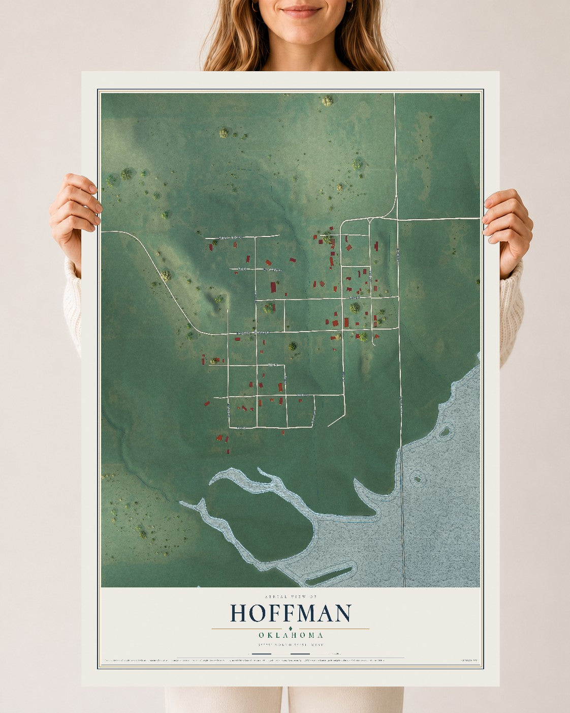 Map of Hoffman, Oklahoma, 24 x 36 inch unframed archival matte print