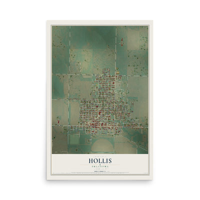 Map of Hollis, Oklahoma, 12 x 18 inch unframed archival matte print