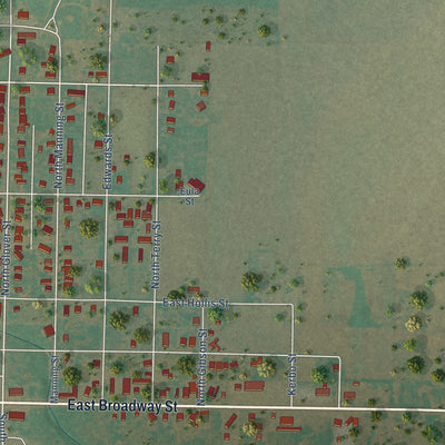 Second close-up of the map of Hollis, Oklahoma print showing more streets and buildings