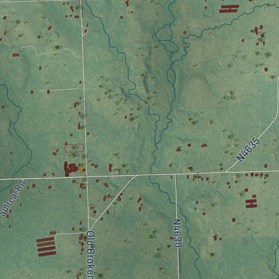 Close-up of the map of Holly Creek, Oklahoma print showing street and building detail