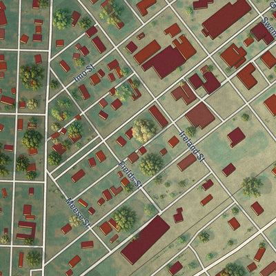 Close-up of the map of Hooker, Oklahoma print showing street and building detail