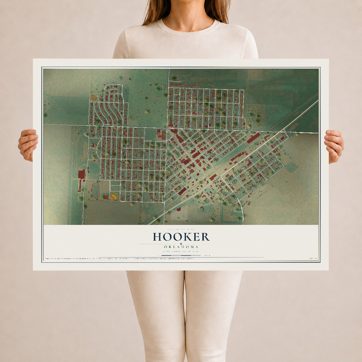 Map of Hooker, Oklahoma, 24 x 36 inch unframed archival matte print