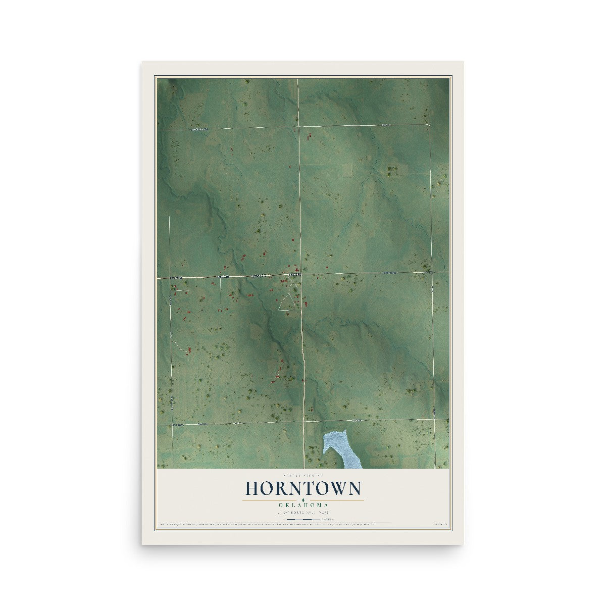 Map of Horntown, Oklahoma, 12 x 18 inch unframed archival matte print