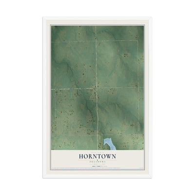Map of Horntown, Oklahoma, 12 x 18 inch print in a white wood frame