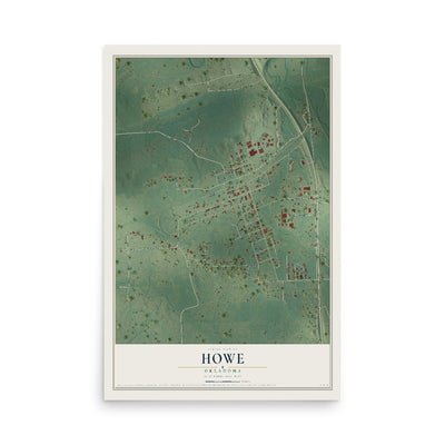 Map of Howe, Oklahoma, 12 x 18 inch unframed archival matte print