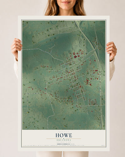 Map of Howe, Oklahoma, 24 x 36 inch unframed archival matte print