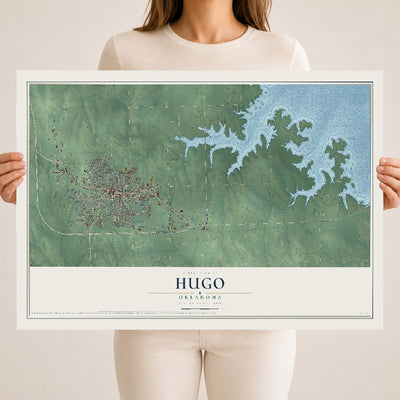 Map of Hugo, Oklahoma, 18 x 24 inch unframed archival matte print