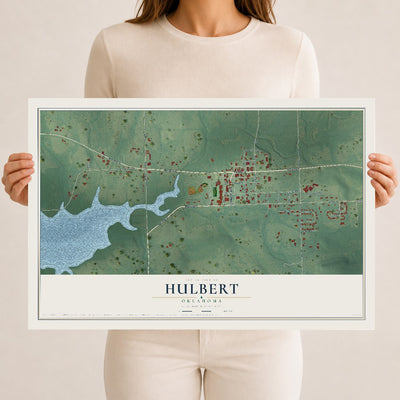 Map of Hulbert, Oklahoma, 12 x 18 inch unframed archival matte print