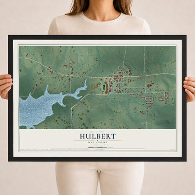 Map of Hulbert, Oklahoma, 18 x 24 inch print in a black wood frame