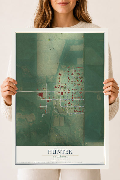 Map of Hunter, Oklahoma, 18 x 24 inch unframed archival matte print
