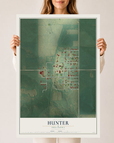 Map of Hunter, Oklahoma, 24 x 36 inch unframed archival matte print