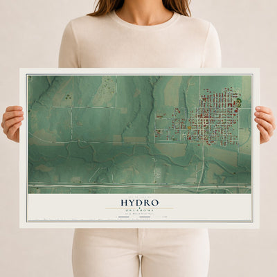 Map of Hydro, Oklahoma, 12 x 18 inch unframed archival matte print