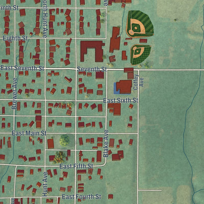 Close-up of the map of Hydro, Oklahoma print showing street and building detail