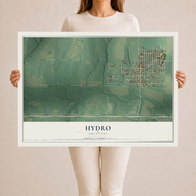Map of Hydro, Oklahoma, 24 x 36 inch unframed archival matte print