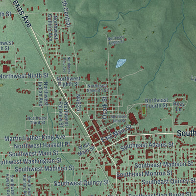 Close-up of the map of Idabel, Oklahoma print showing street and building detail