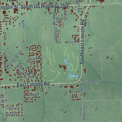 Second close-up of the map of Idabel, Oklahoma print showing more streets and buildings