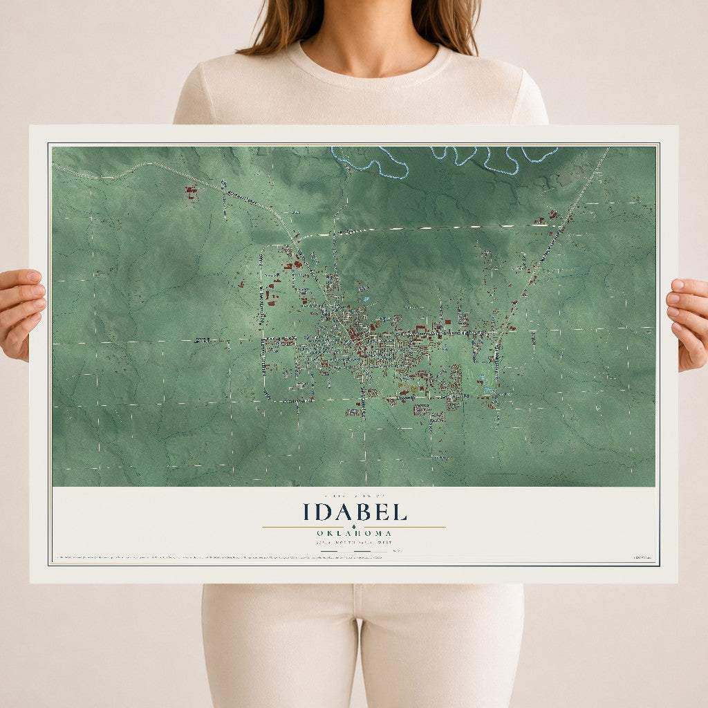 Map of Idabel, Oklahoma, 18 x 24 inch unframed archival matte print