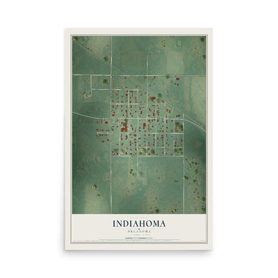 Map of Indiahoma, Oklahoma, 12 x 18 inch unframed archival matte print