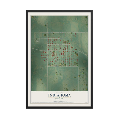 Map of Indiahoma, Oklahoma, 12 x 18 inch print in a black wood frame