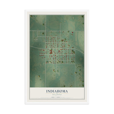Map of Indiahoma, Oklahoma, 12 x 18 inch print in a white wood frame
