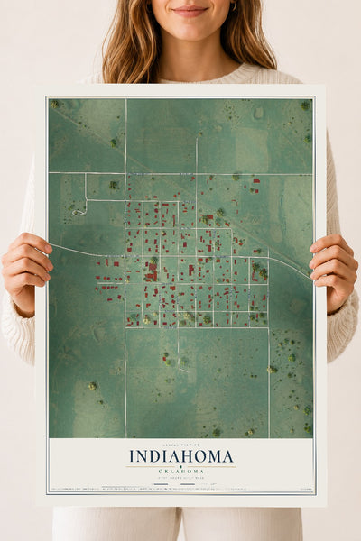 Map of Indiahoma, Oklahoma, 18 x 24 inch unframed archival matte print