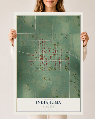 Map of Indiahoma, Oklahoma, 24 x 36 inch unframed archival matte print