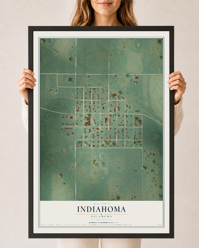 Map of Indiahoma, Oklahoma, 24 x 36 inch print in a black wood frame
