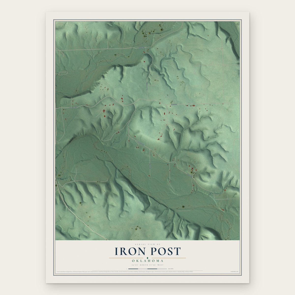Iron Post, Oklahoma map print, the full design