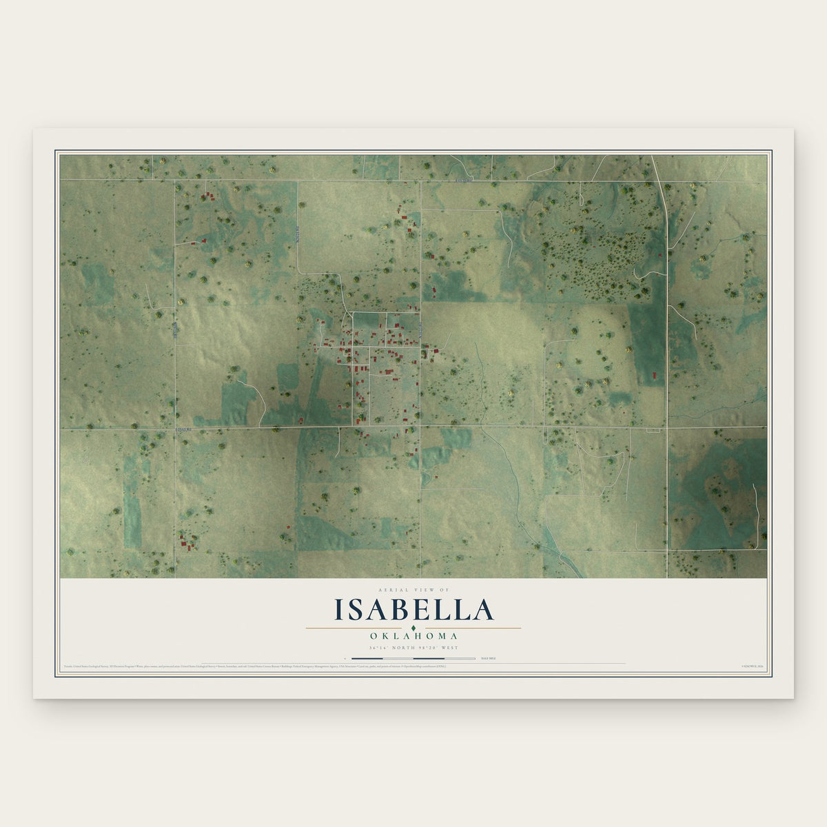 Isabella, Oklahoma map print, the full design
