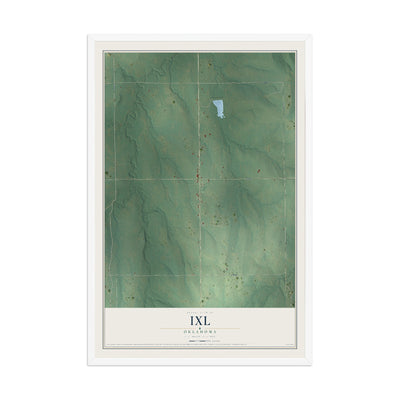 Map of IXL, Oklahoma, 12 x 18 inch print in a white wood frame