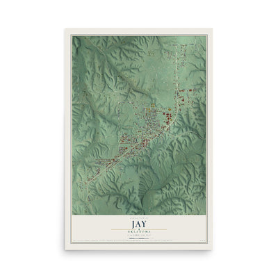 Map of Jay, Oklahoma, 12 x 18 inch unframed archival matte print
