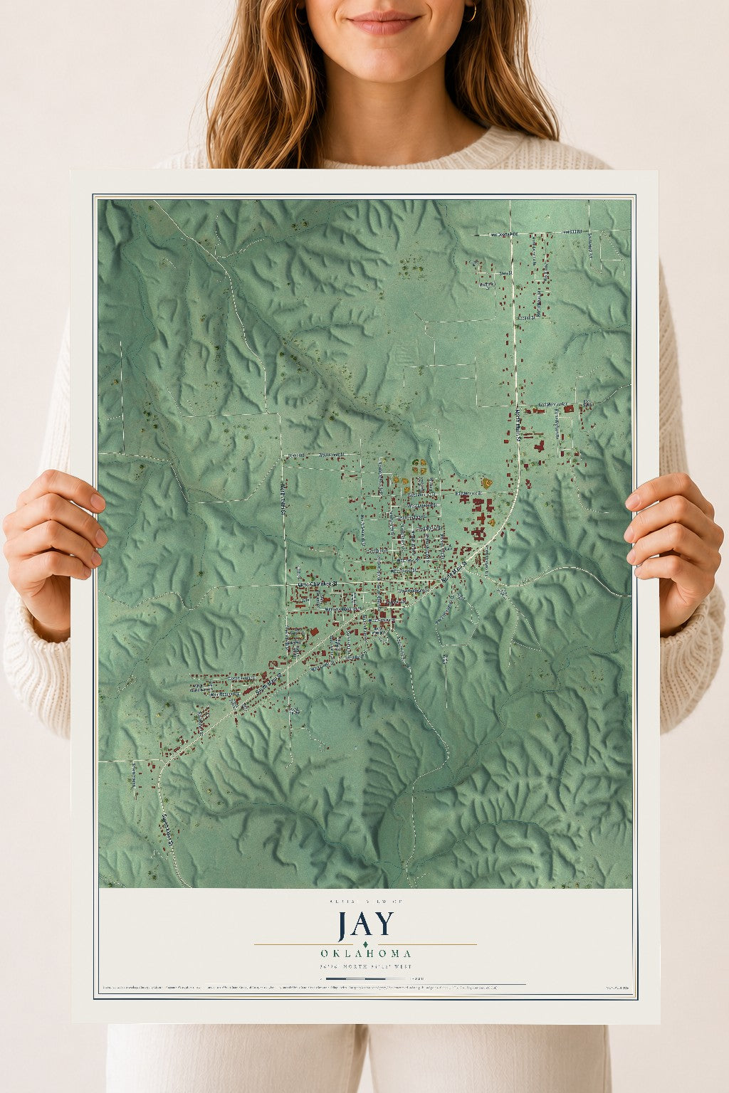 Map of Jay, Oklahoma, 18 x 24 inch unframed archival matte print