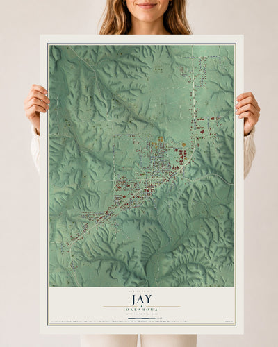 Map of Jay, Oklahoma, 24 x 36 inch unframed archival matte print