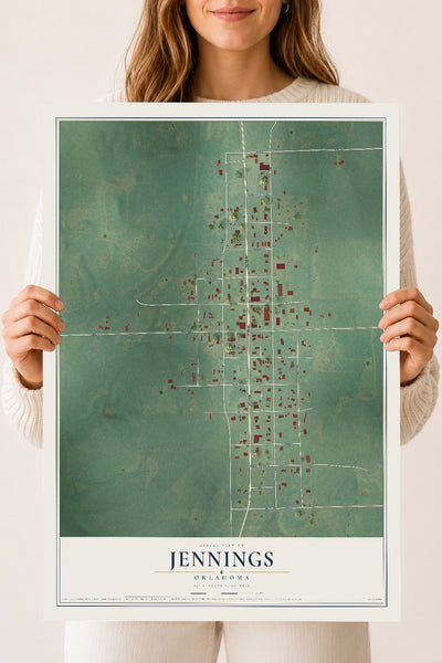 Map of Jennings, Oklahoma, 18 x 24 inch unframed archival matte print