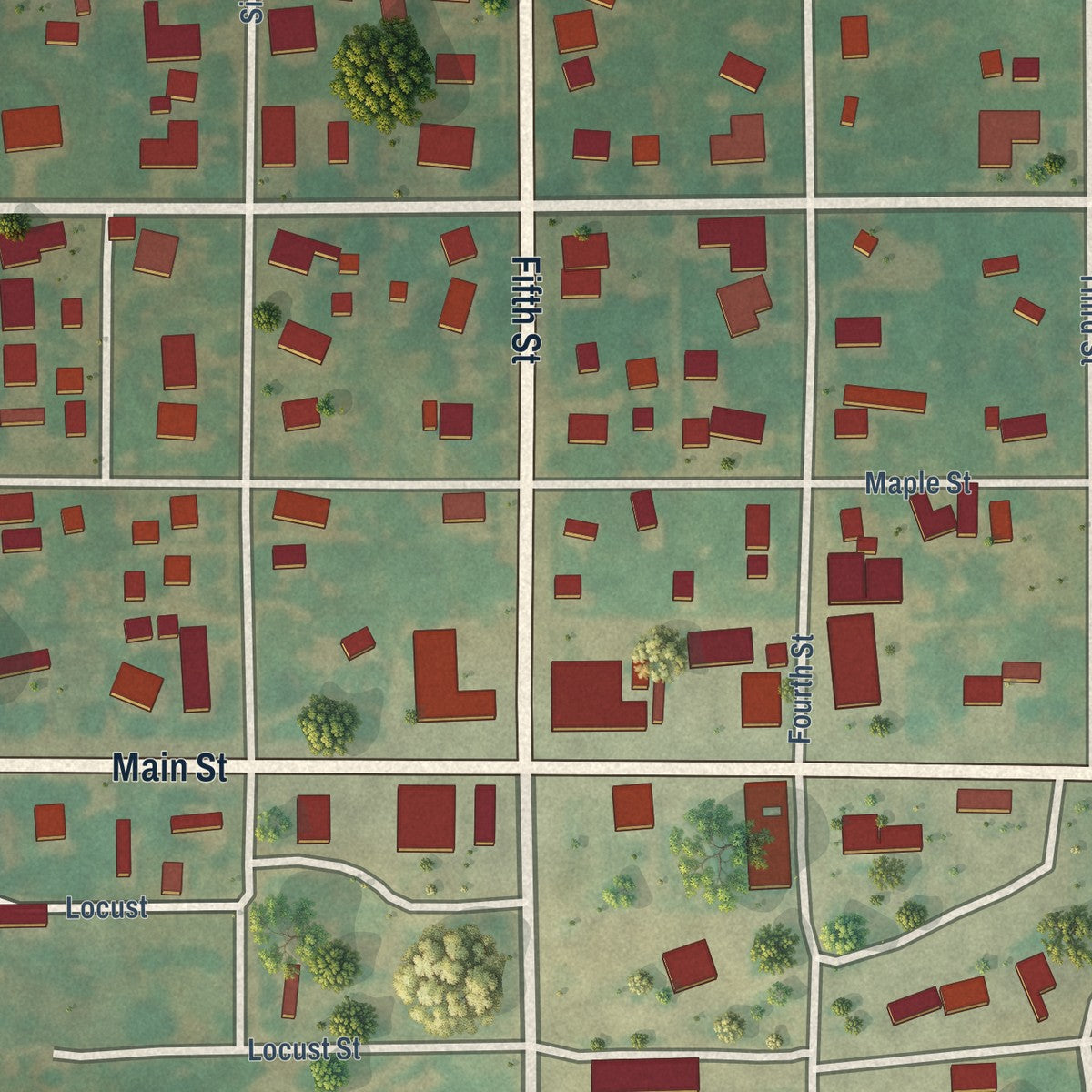 Close-up of the map of Jet, Oklahoma print showing street and building detail
