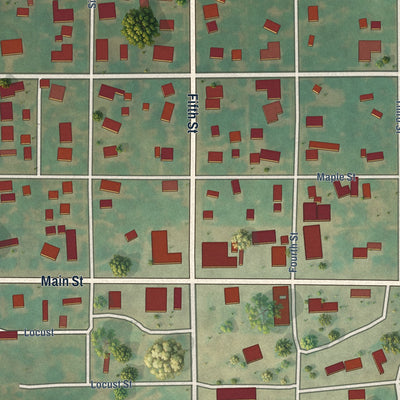 Close-up of the map of Jet, Oklahoma print showing street and building detail