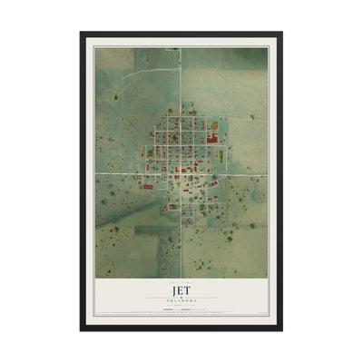 Map of Jet, Oklahoma, 12 x 18 inch print in a black wood frame